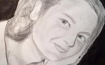 La mirada de una joven. Dibujo a lápiz y carboncillo.